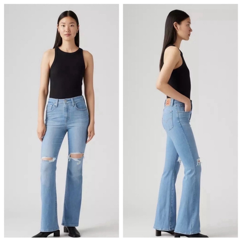 Women’s Levi’s 726 High Rise Flare Light Blue Distressed Jeans Size 26 - Picture 4 of 14